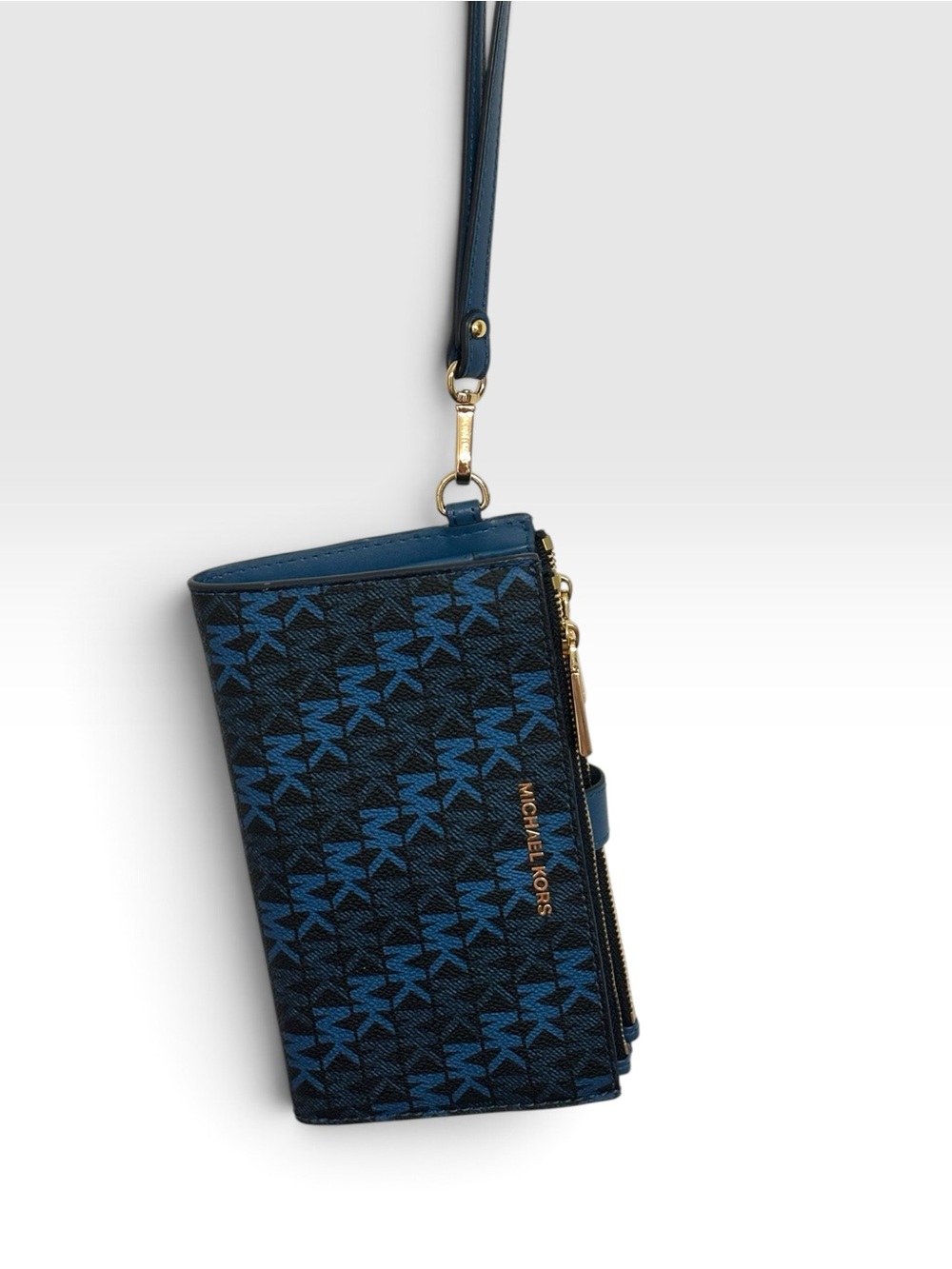 Michael Kors Blue MK Monogram Double Zip Wristlet Wallet